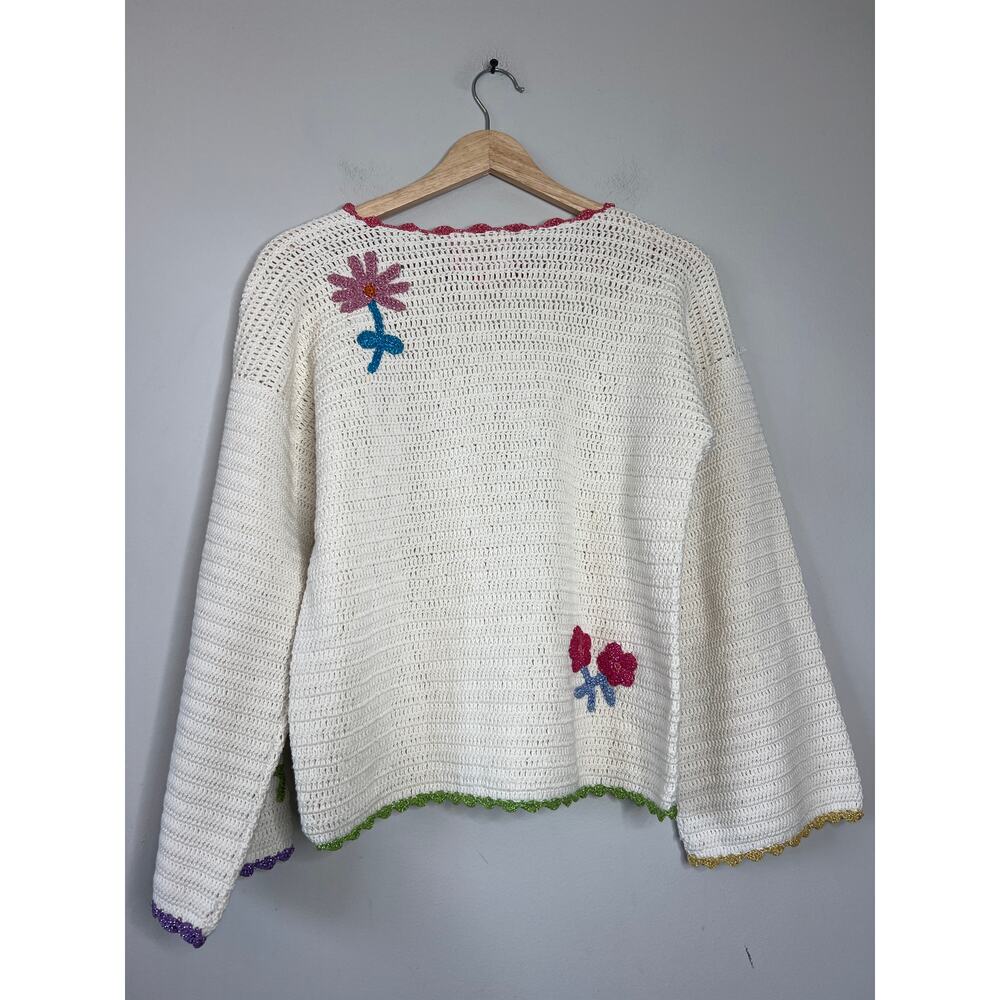 NEW NWT Rose Carmine Sweater Bloom Scalloped Crochet Embroidered Top in Cream - Picture 7 of 8